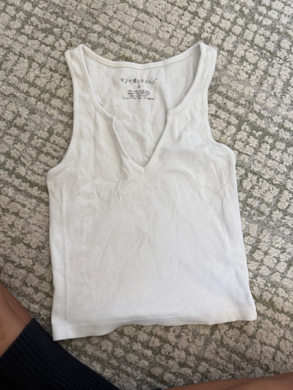 White Ribbed V-Neck Tank Top